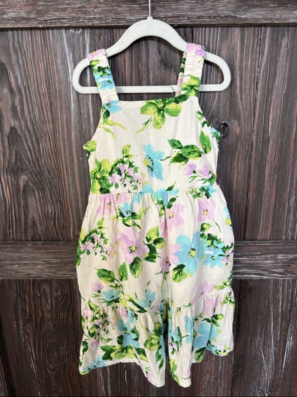 Old Navy Cream Sundress with Green Leaves & Pastel Blooms